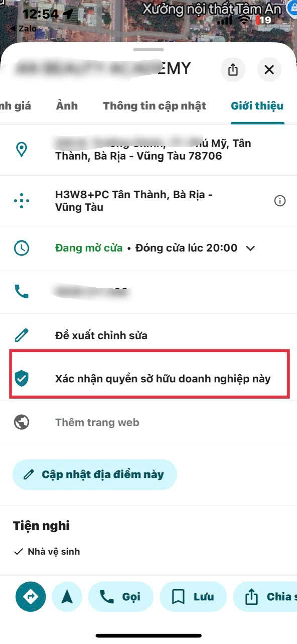 Google maps của anh/ chị đã xác minh chưa ? 
